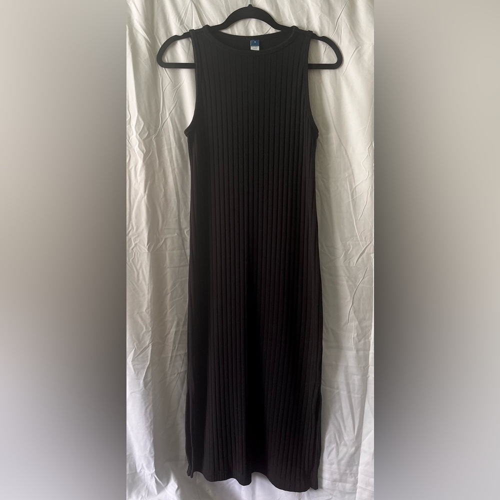 Old Navy Black Ribbed High Neck Midi Dress Size M